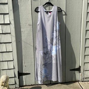 Womens 2x Vince Camuto Sheer Print Long Maxi Shift Dress over White Cotton Dress